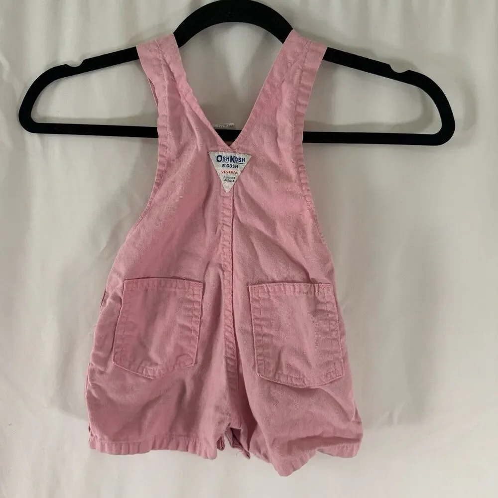 Vintage Oshkosh Overalls Baby Girls 12 Months Pink Made USA 100% Cotton